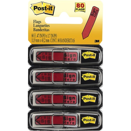 Post-It FLAGS, SET, SIGNHERE, 1/2"", RD PK MMM684RDSH